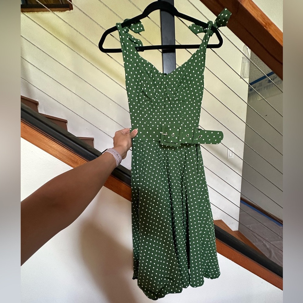 Unique Vintage Green and white Pin Dot Prairie Swing Dress